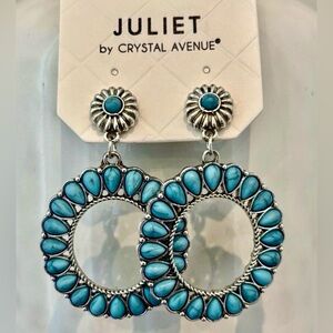Juliet Silvertone,faux turquoise,open round,drop post